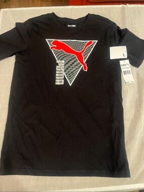 Puma Black Tee with Red Puma Cat and Gray Triangle